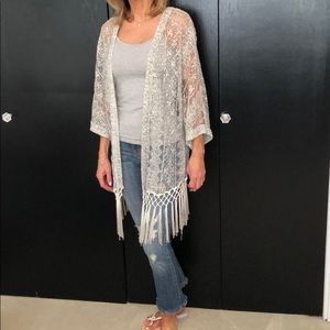 Gray and white Fringe kimono